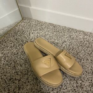 Guess Neutral Tan Espadrille Slide Sandals